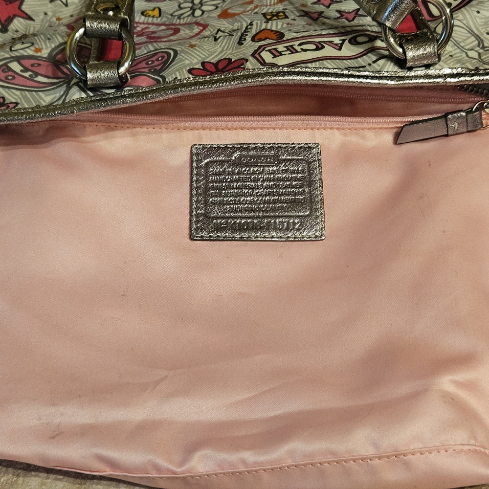 🦋🩷🌻Coach Y2K Poppy GRAFFITI Pink Orange Yellow Gray Tote Bag EPC🌻🩷🦋 - Picture 6 of 12
